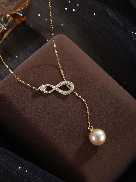 子佩集【爱意无垠】银S925珍珠惜王妃套链【HJYTL010】9.2mm珠镀金8字金色珠吊球2601 商品图2