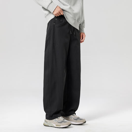 gxgjeans 男装【宽松弯刀裤】25秋款时尚潮流百搭男士休闲裤纯色系带通勤裤男K&C 商品图3
