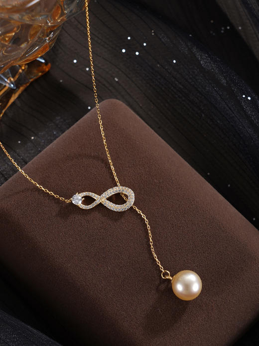 子佩集【爱意无垠】银S925珍珠惜王妃套链【HJYTL010】9.2mm珠镀金8字金色珠吊球2601 商品图4