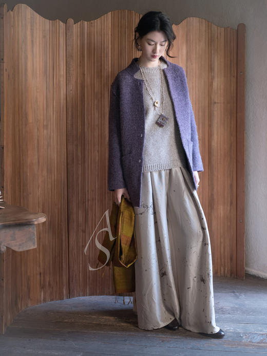 Jai 紫式部/朽叶落/红枫色羊驼毛针织邮递员外套 商品图0