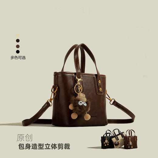 【原创复古❗️水桶包】包身造型立体剪裁，贵气光感五金，舒适面料结实耐用，长肩带顺滑可调节，2026新款时尚单肩斜挎包手提水桶包QQ 商品图3