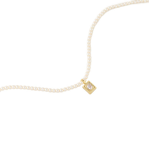 三彩2026新款镀金方形锆饰吊坠珍珠项链闪耀轻奢通勤约会锁骨链女 商品图2