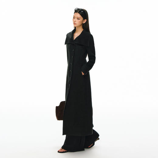 Ariseism 设计感纽扣大翻领长款毛呢外套女春秋新款收腰呢子大衣 商品图3