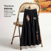 马登黑色复古松紧腰刺绣花A字过膝大裙摆半身长裙拼接裙子女士春 商品缩略图1