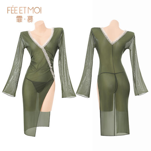 【情趣内衣】霏慕×谜姬 中式禅意深v斜襟长裙ZY165 商品图10