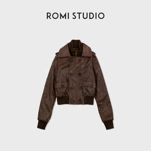ROMI STUDIO全植鞣双色羊皮革复古立领皮夹克短外套 RWCWWE6673 商品图0