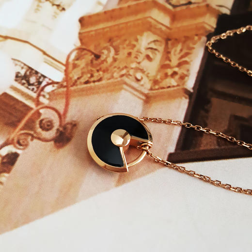 【95新】Cartier卡地亚Amulette de Cartier项链B3047200玫瑰金镶钻黑玛瑙护身符项链链长约41cm，吊坠直径12mm女士 060126AK19 商品图5