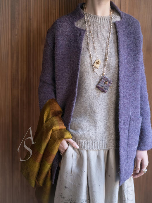 Jai 紫式部/朽叶落/红枫色羊驼毛针织邮递员外套 商品图2