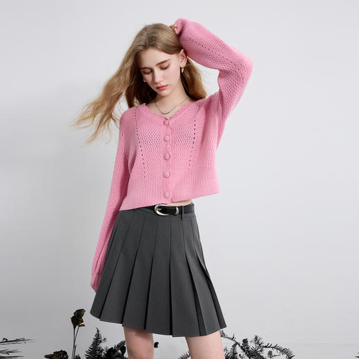 三彩2026春季新款miu系灰色收腰百褶裙半身裙A字短裙小个子M 商品图1