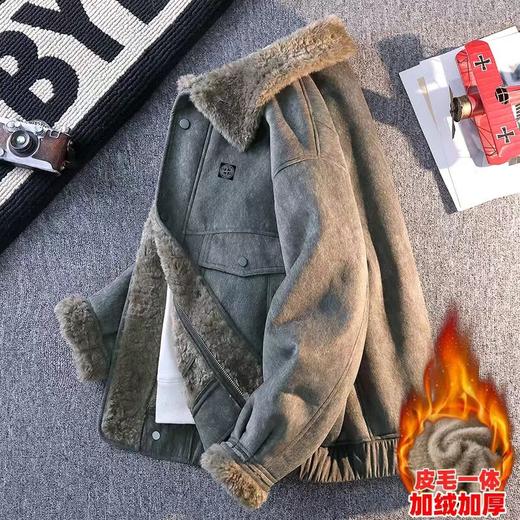 F011382皮毛一体机车服高街痞帅加厚羊羔绒棉衣外套 商品图2