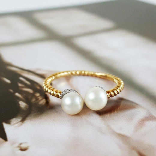 【天然正品】AU750黄金镶钻镶天然近完美约5.2MM珍珠开口戒指16号（开口戒）251225TJ06 商品图3