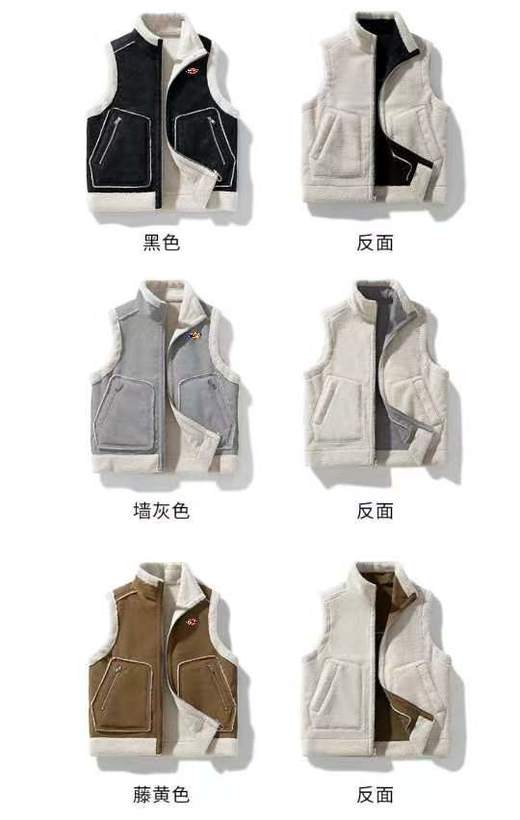 F011388新款三色高品质ins美式双面穿皮毛一体棉马甲棉衣外套 商品图0