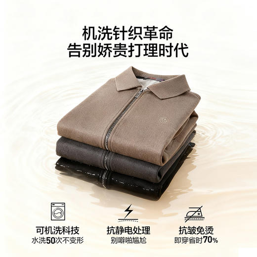 【含羊毛/加绒/可机洗/抗静电】柒牌男士翻领针织衫加绒保暖男装129Y70090 商品图1