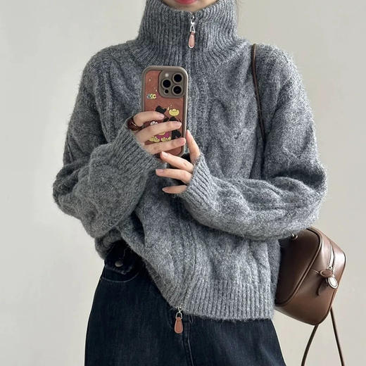 【双头拉链麻花毛衣外套】含羊毛+羊驼绒 氛围感拉满 经典款式 时尚不挑人 商品图1