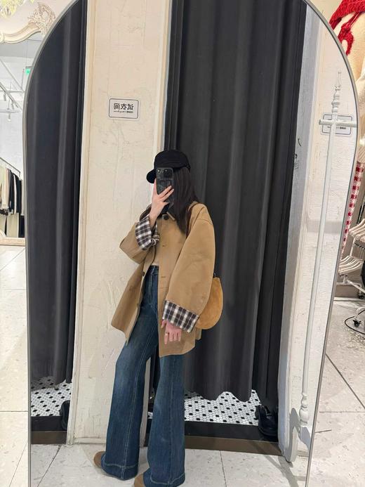 【门店同款】ENJOY秋季“光阴序语”袖子拼格皮质领外套 165802917 商品图3