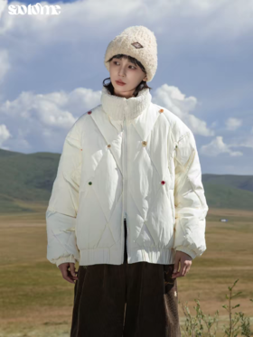 早乙女惠子saotome/STMMF244398/彩色纽扣菱形格绗棉棉服