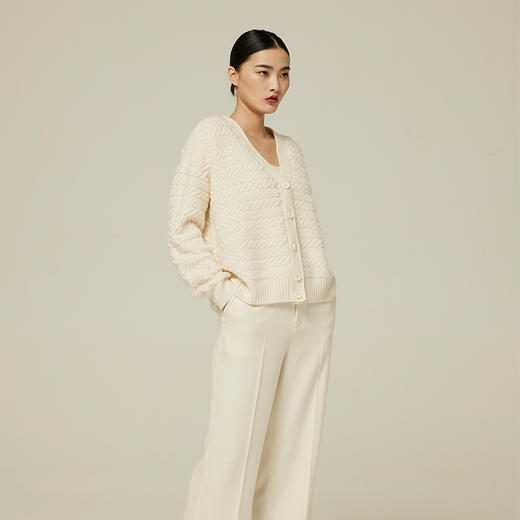 V领提花羊绒长袖开衫  SJF94W172K 商品图3