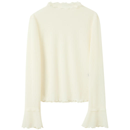 三彩2026春季新款半高领小衫木耳边喇叭袖上衣内搭打底衫M 商品图4