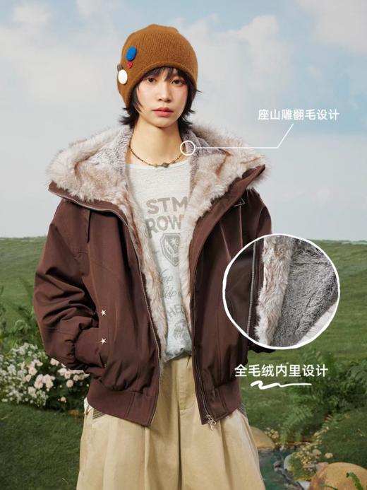 早乙女惠子saotome/STMWT130345/毛领连帽棉服短夹克 商品图1