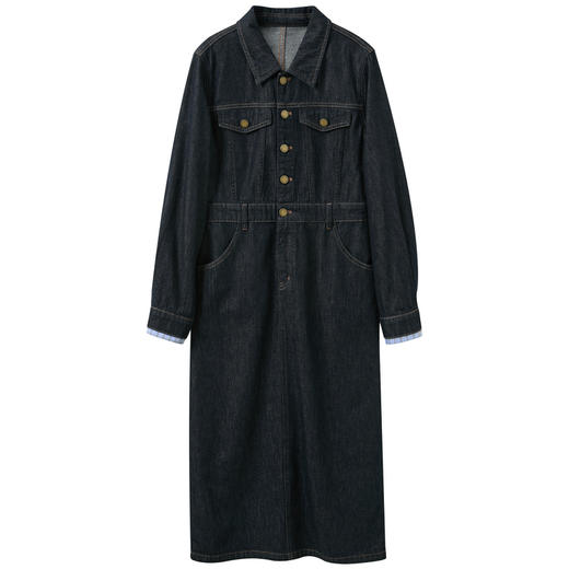 【不易褪色】三彩2026春季新款翻领收腰牛仔裙连衣裙直筒裙纯棉M 商品图4