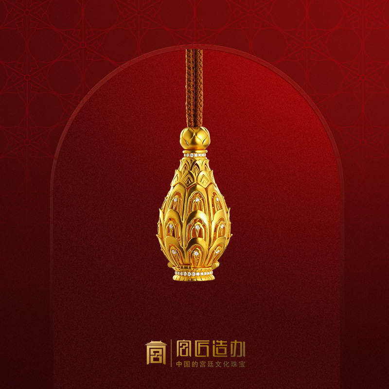 宫匠造办 花开见佛足金镶钻吊坠