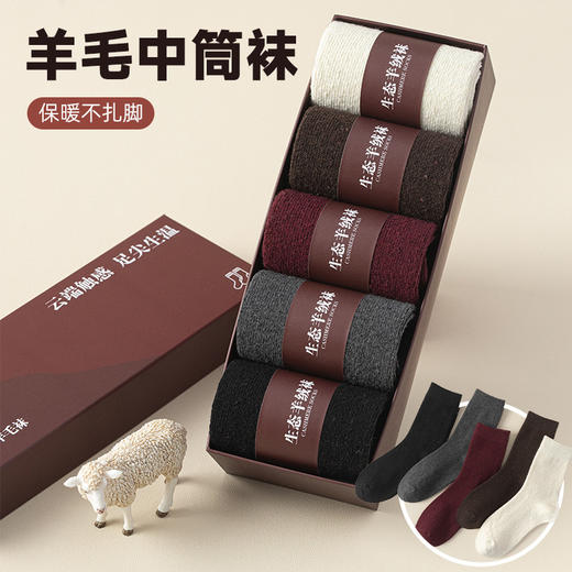 【YW】无忧购 5条装羊毛袜女秋冬加厚保暖简约休闲百搭羊绒中筒袜（截单后3-5天发货） 商品图0