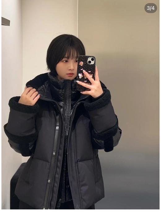 一店k（太哇塞了！订单货！）又又又来好东西啦！🤤贵妇级别！太高级了！750蓬90白鸭绒！二合一设计！北欧科技面料！羊毛点缀！三种面料拼接！四层防钻绒面料！贵贵快上万了都 M家羊毛拼接羽绒夹克 商品图3