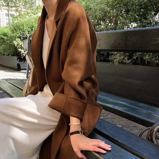 F011394焦糖色水波纹三十而已顾佳同款纯羊绒双面呢大衣女中长款外套 商品图4