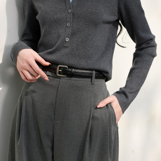 三彩2026新款极简风银色方形针扣皮质腰带二层牛皮百搭通勤干练女 商品图2