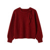 温柔慵懒风红色圆领蝴蝶结宽松毛衣CC3369 商品缩略图4