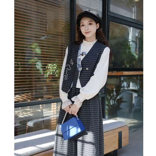 两三事梵高文艺学院星图2026春季新款绳绣格子马夹阔腿裤两件套女 商品图2