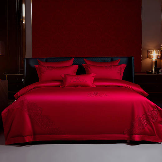 多喜爱 喜玫瑰 80S厚织提花八件套 欢悦于爱【B面60S新绒棉】 【玫瑰花刺绣】【拼框工艺】【拉杆箱包装】色泽亮丽 垂坠感佳 商品图7