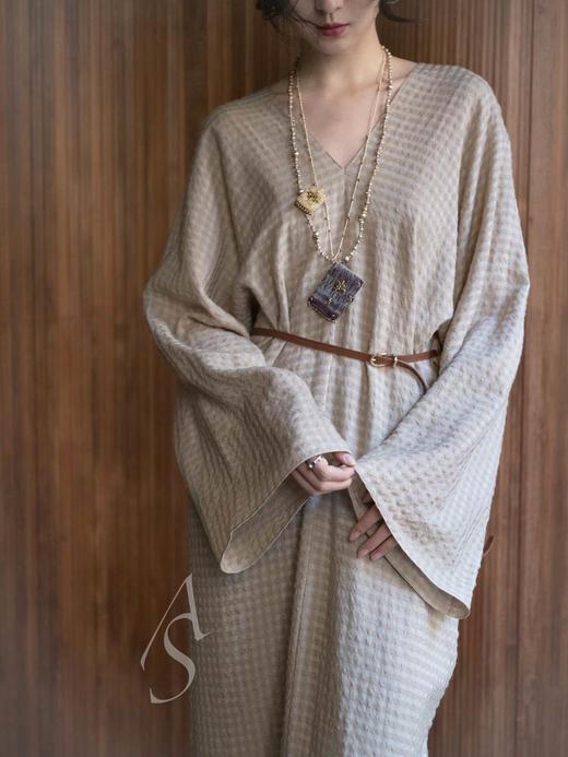 Cortana 米色NUNA肌理格纹羊毛垂坠连衣裙 商品图3