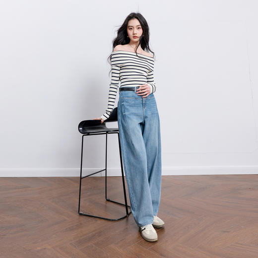 【100棉】三彩2026春季新款休闲牛仔裤宽松弯刀裤高腰长裤设计感M 商品图1