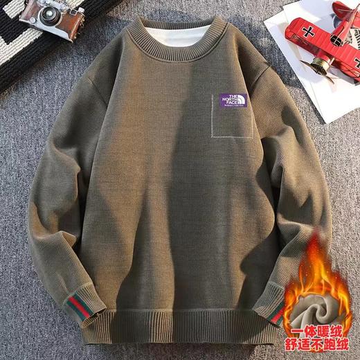 F011383男女同款紫标logo休闲百搭加绒圆领毛衣 商品图2