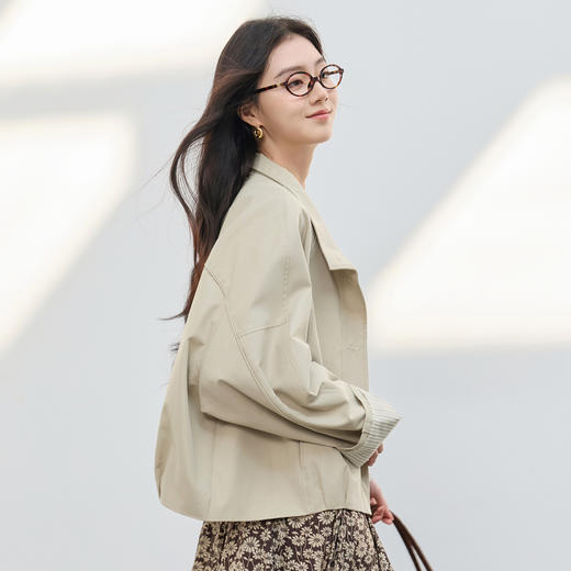 三彩2026春季新款立领长袖廓形外套夹克卡其工装风开衫宽松休闲M 商品图3