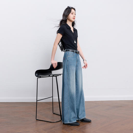 【100棉】三彩2026春季新款休闲牛仔裤宽松阔腿裤长裤复古M 商品图1