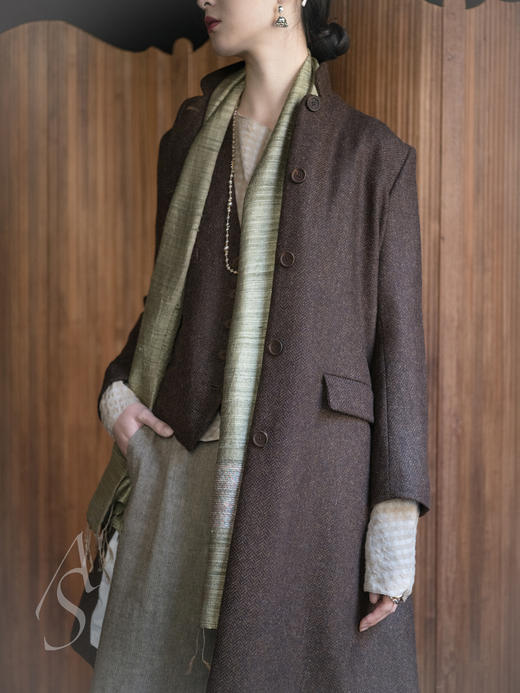 Jai 秋土棕英国人字纹羊毛游吟诗人马甲 商品图6