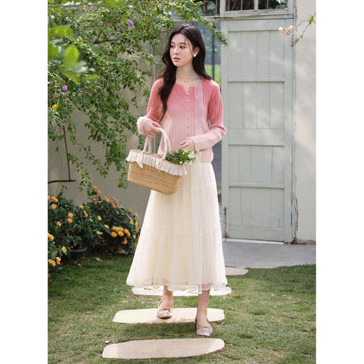 鹿向南「桃桃奶昔」法式渐变粉色长袖针织衫女早春设计感别致上衣 商品图1