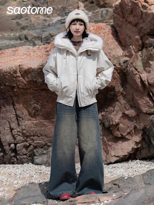 早乙女惠子saotome/STMWT130345/毛领连帽棉服短夹克 商品图0