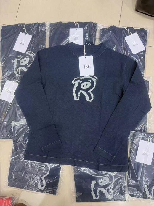 F011344竹节棉蓝染可爱小猪印花长袖T恤男女同款 商品图14