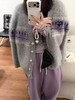 F011336慵懒氛围感灰紫渐变马海毛针织开衫女 商品缩略图1