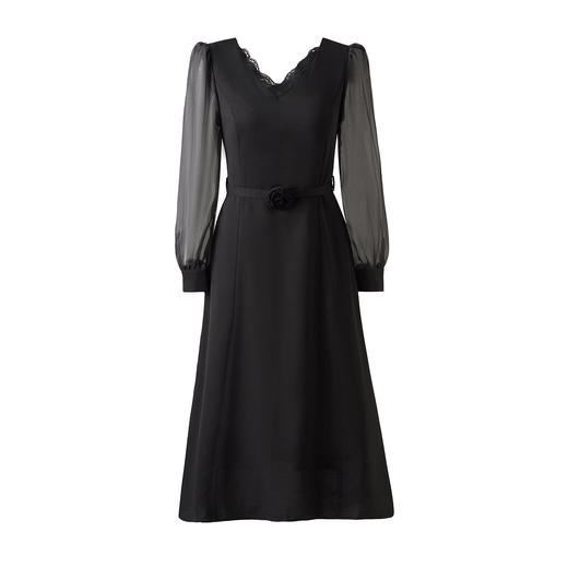 「高货wl」全新升级【铂金会员413/天猫559/差价146】(95403)洛诗琳V领蕾丝拼接连衣裙2026春季新款气质玫瑰系带收腰裙 商品图4