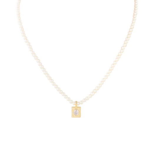 三彩2026新款镀金方形锆饰吊坠珍珠项链闪耀轻奢通勤约会锁骨链女 商品图3