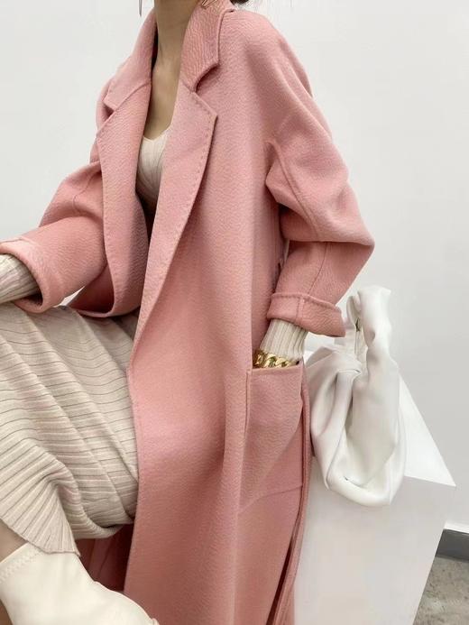 F011391冬季新款粉色羊绒双面呢子大衣女长款外套 商品图5