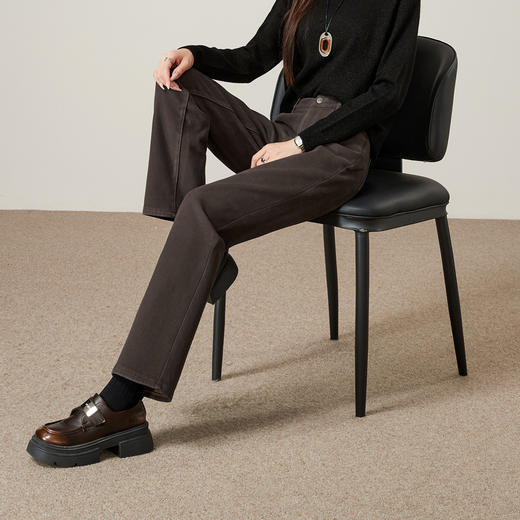 【加绒-九分-直筒裤】逸阳冬保暖贝贝绒暖糯厚实九分高弹烟管直筒裤4907 商品图8