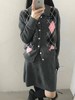 F011341学院风菱格单排扣设计针织开衫+针织半裙套装女款 商品缩略图4