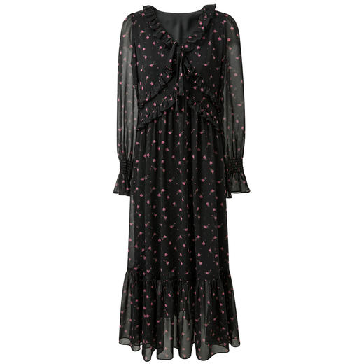 三彩独醒2026春季新款法式碎花雪纺连衣裙V领木耳边A字裙长裙F 商品图4