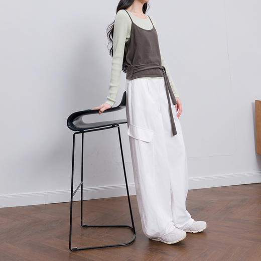 【100棉】三彩2026春季新款休闲裤长裤弯刀裤宽松轻工装气球裤M 商品图3