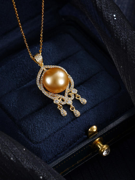 子佩集【霁光女王】银S925珍珠惜王妃套链【HJYDZ003】12mm珠镀金流苏水滴金色珠2601 商品图3